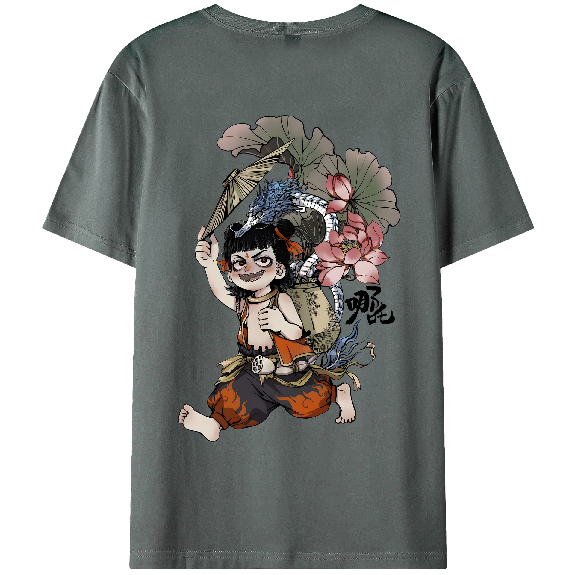 （画像用） Ne Zha 2 ナタ 魔童の大暴れ 綿100％ メンズ半袖Tシャツ（バックプリント） 通気性